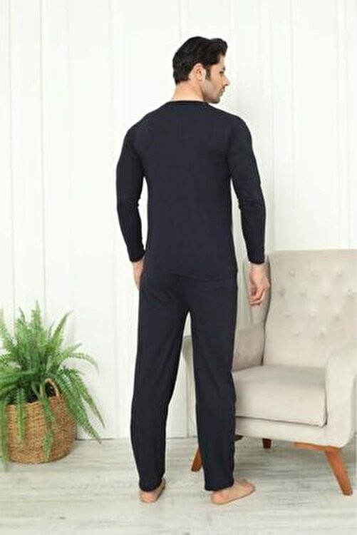 Meynur Moda Uzunkollu Erkek Pijama Takımı Düz Desen ile %100 Pamuk Rahatlık Sunuyor görsel 5