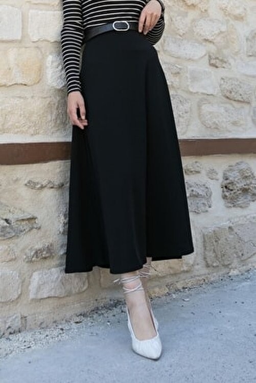 Lamelif Kloş Etek Siyah Siyah