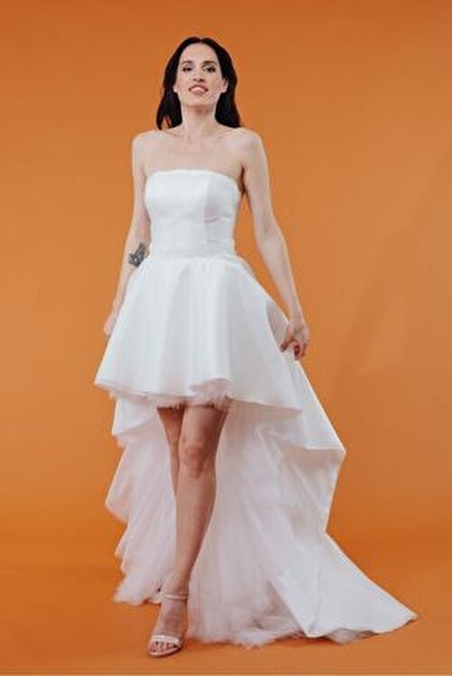 Bride In Love Önü Kısa Arkası Uzun Gelinlik Nikah Elbisesi görsel 7