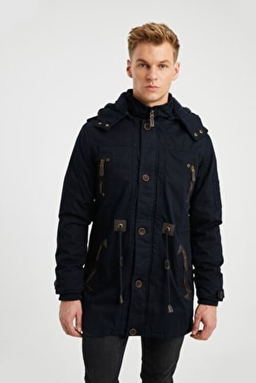 Dynamo Erkek Lacivert Suni Kürk Astarlı Su Geçirmez Kaplamalı Büyük Beden Kaban Pamuk Malzemeden