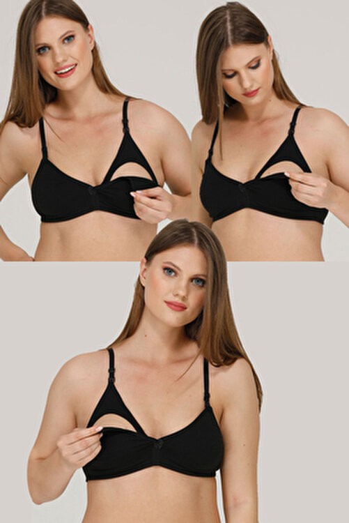 Parlingerie 3'lü Beyaz Emzirme Sütyeni Organik Yumuşak Dokulu Çizgi Desenli Konforlu Tasarım
