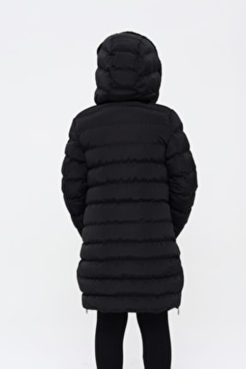Benitto Kids Kız Çocuk Siyah Kaban Polyester Malzemeden Uzun Kollu Kapüşonlu Günlük Kullanım İçin görsel 7