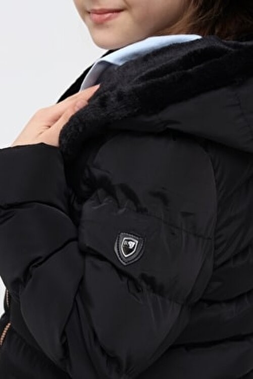 Benitto Kids Kız Çocuk Siyah Kaban Polyester Malzemeden Uzun Kollu Kapüşonlu Günlük Kullanım İçin görsel 8