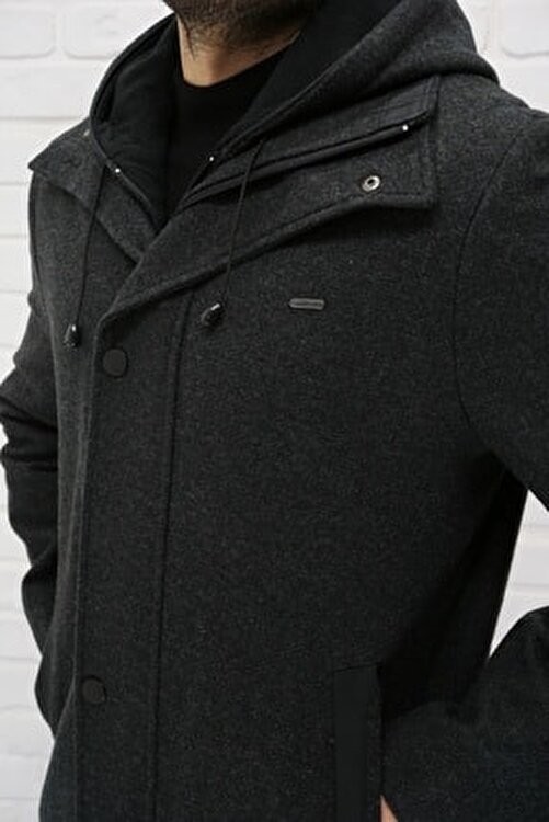 Dynamo Kapüşonlu Yün Karışımlı Kaban Kadınlar İçin Casual Stil Füme Renk görsel 5