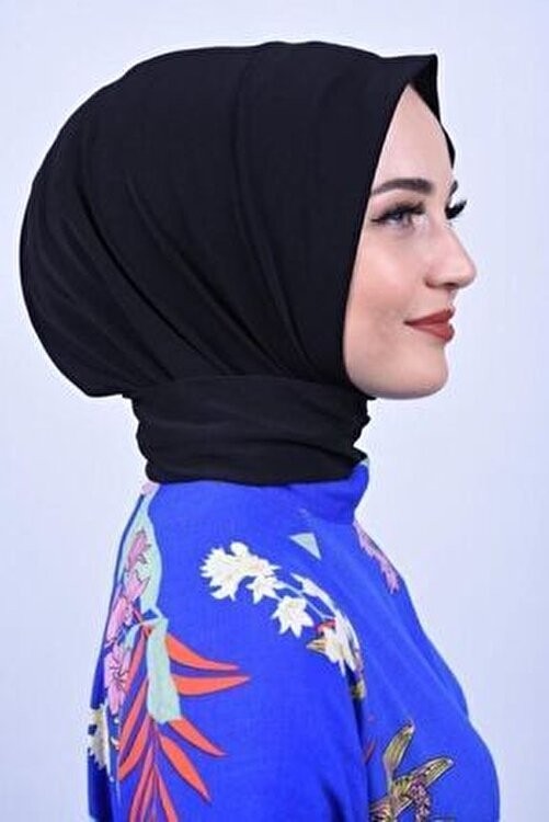 Organic Scarfs Hijabchi Trend Çıtçıtlı Fular Şal Siyah Düz Dokuma Kumaşlı Günlük, Havuz ve Deniz Kullanımına Uygun