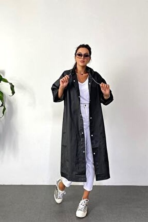Vanckey Kadın Erkek Yağmurluk Kapüşonlu Çıtçıtlı Eva Sarı Yağmurluk Unisex