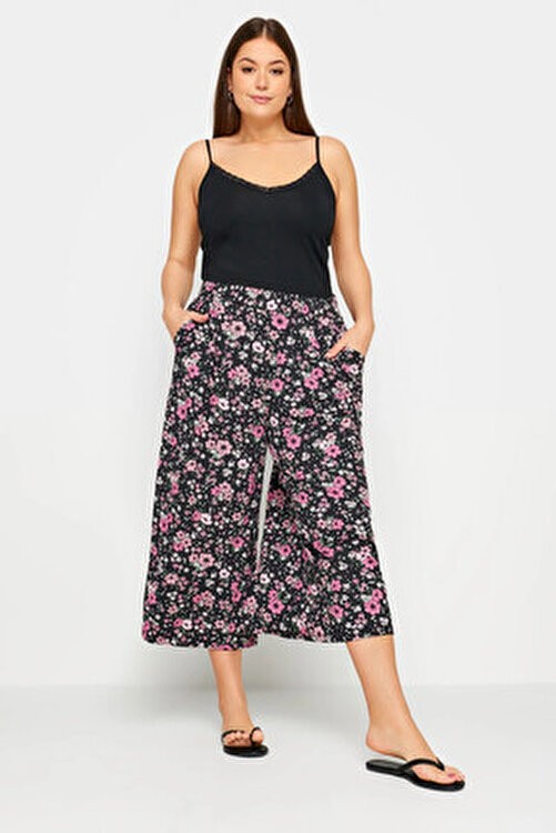 Stil Diva Büyük Beden Kadın Desenli Bol Kesim Likralı Kapri Pantolon 145046 Çiçekli Polyester
