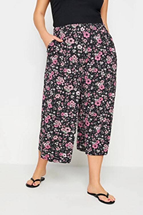 Stil Diva Büyük Beden Kadın Desenli Bol Kesim Likralı Kapri Pantolon 145046 Çiçekli Polyester görsel 2