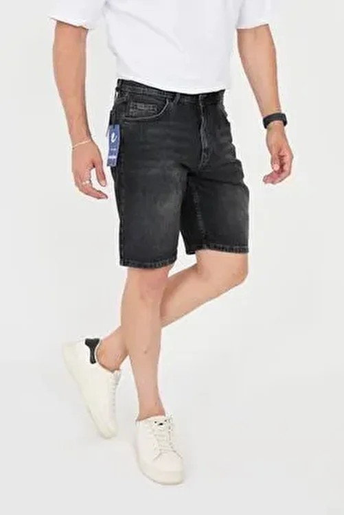 Enzim Jeans Erkek Düz Desenli Slim Fit Kesim %100 Pamuk Denim Kot Şort
