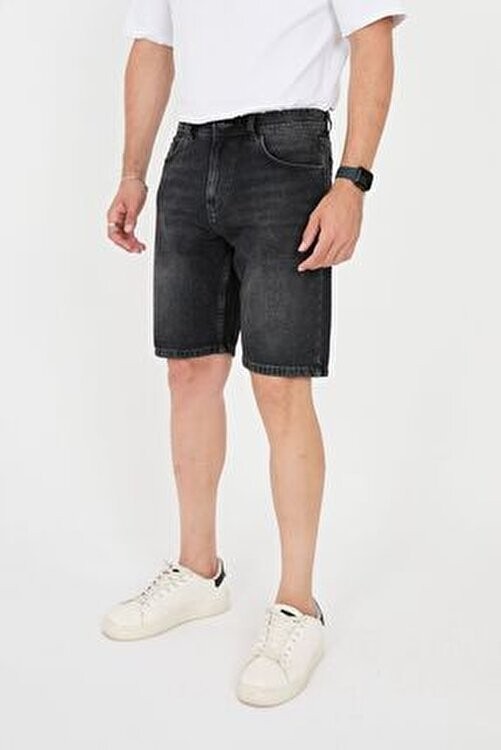 Enzim Jeans Erkek Düz Desenli Slim Fit Kesim %100 Pamuk Denim Kot Şort görsel 2