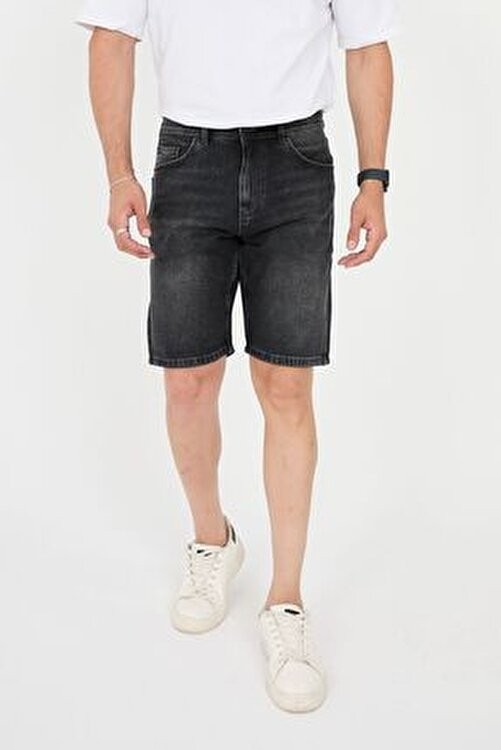 Enzim Jeans Erkek Düz Desenli Slim Fit Kesim %100 Pamuk Denim Kot Şort görsel 3