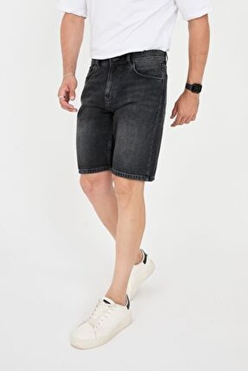Enzim Jeans Erkek Düz Desenli Slim Fit Kesim %100 Pamuk Denim Kot Şort görsel 4