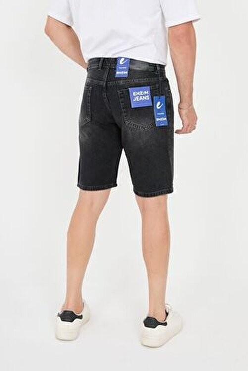 Enzim Jeans Erkek Düz Desenli Slim Fit Kesim %100 Pamuk Denim Kot Şort görsel 6
