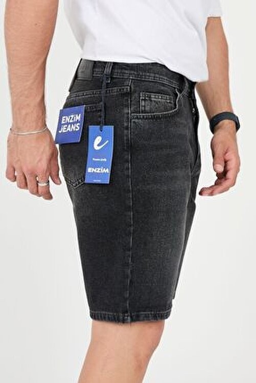 Enzim Jeans Erkek Düz Desenli Slim Fit Kesim %100 Pamuk Denim Kot Şort görsel 7