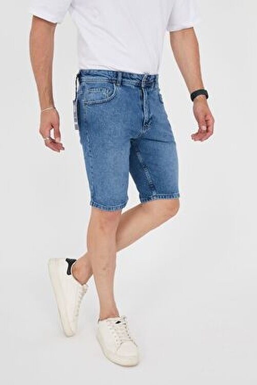 Enzim Jeans Erkek Düz Desenli Slim Fit Kesim %100 Pamuk Denim Kot Şort