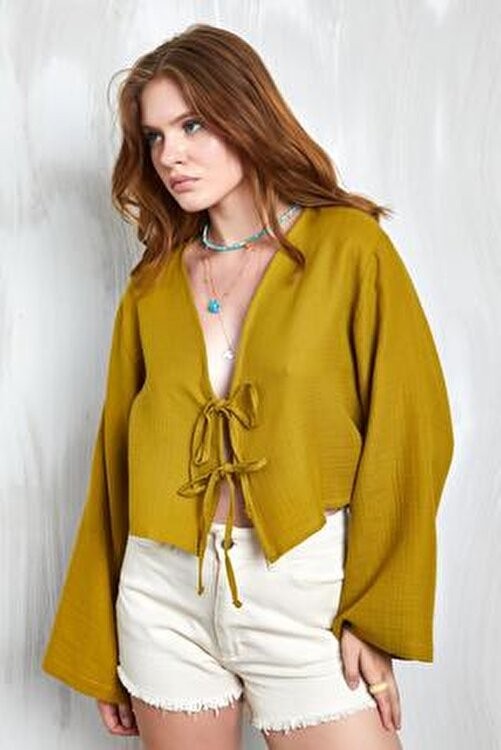 Minaaise Hardy Bağlamalı Müslin Bluz Sarı görsel 7