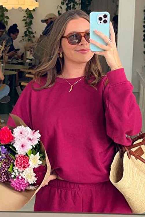 Madmext Bordo Basic Sweatshirt Kadın Uzun Kollu Oversize Kesim MG1559 Cepsiz Rahat Tasarım görsel 2