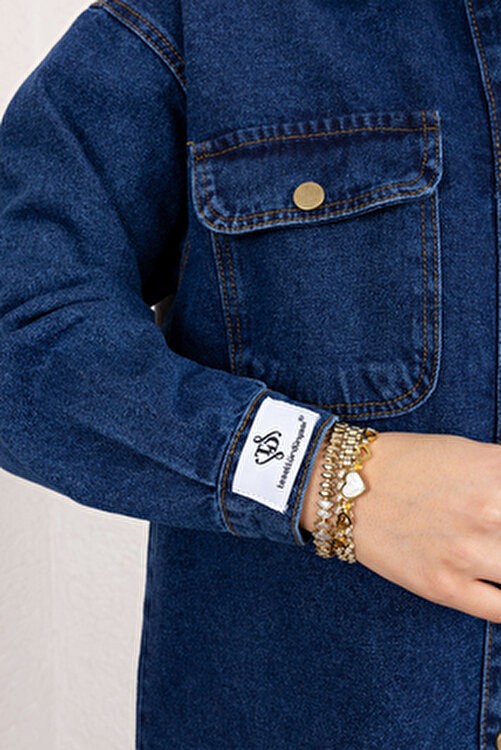 Tesettür Dünyası Açık Mavi More Denim Takım Kadın Düğmeli Yaka Regular Fit görsel 5