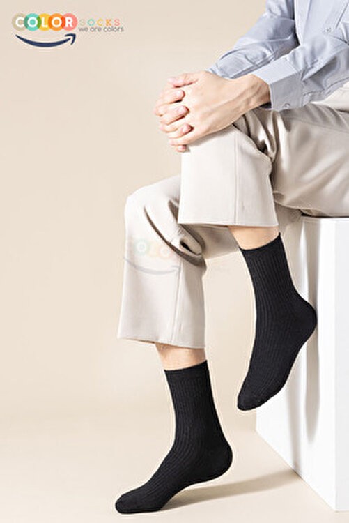 Color Socks 5 Çift Fitilli Soket Çorap Erkek Pamuk Düz Esnek Çok Renkli Konforlu Kullanım İçin görsel 5