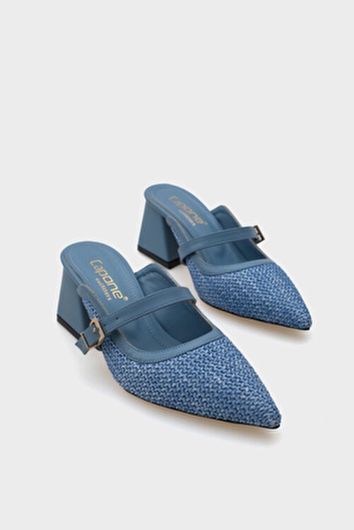 Capone Outfitters Nena Hakiki Deri Sivri Burunlu Hasır Burnu Kapalı Kadın Terlik