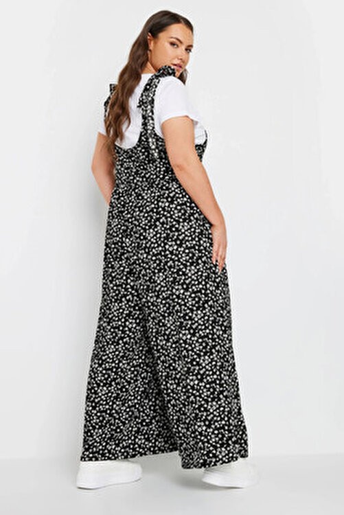 Stil Diva Büyük Beden Çiçek Desenli Maxi Tulum 137986 Kolsuz Bol Paça Dokuma Askıları Bağlamalı görsel 5