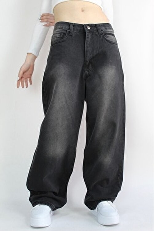 St.Poll Vintage Siyah Yıkamalı Baggy Jean Pamuklu Günlük Tarz XL Beden Kadın Kullanıma Uygun görsel 4
