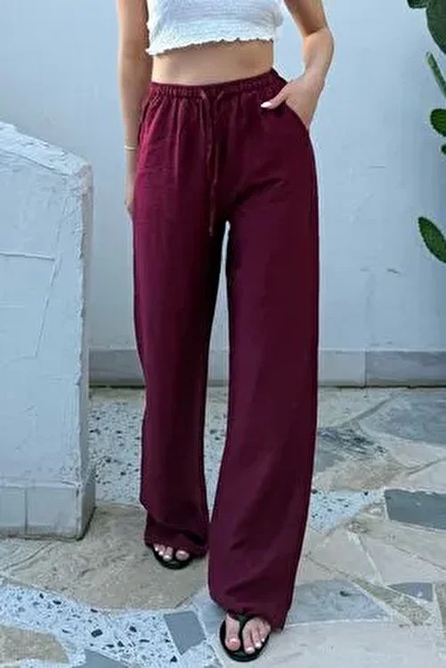 la & vetta Bebe Mavisi Keten Karışımlı Bol Kesim Pantolon