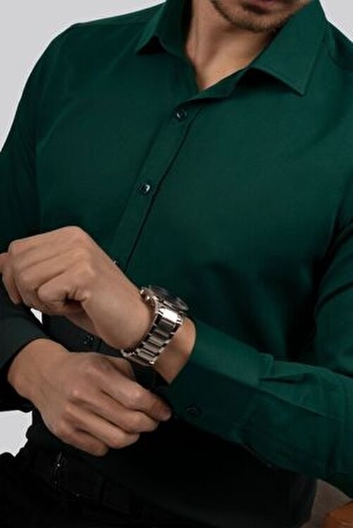 Etikmen Buz Mavi Kare Düğmeli Slimfit Erkek Gömlek görsel 2