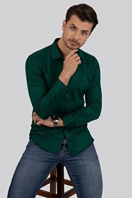 Etikmen Buz Mavi Kare Düğmeli Slimfit Erkek Gömlek görsel 4