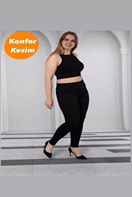 Moda Mark Real Kadın Kot Tayt Pantolon Konfor Kesim Beli Lastikli 100% Pamuklu Koyu Siyah Toparlayıcı Özellik görsel 3