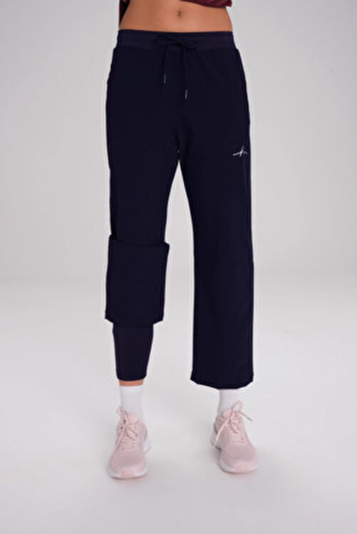 Haşema Active Çift Katmanlı Taytlı Boru Paça Lacivert Spor Pantolonu Eşofman Altı Act-3
