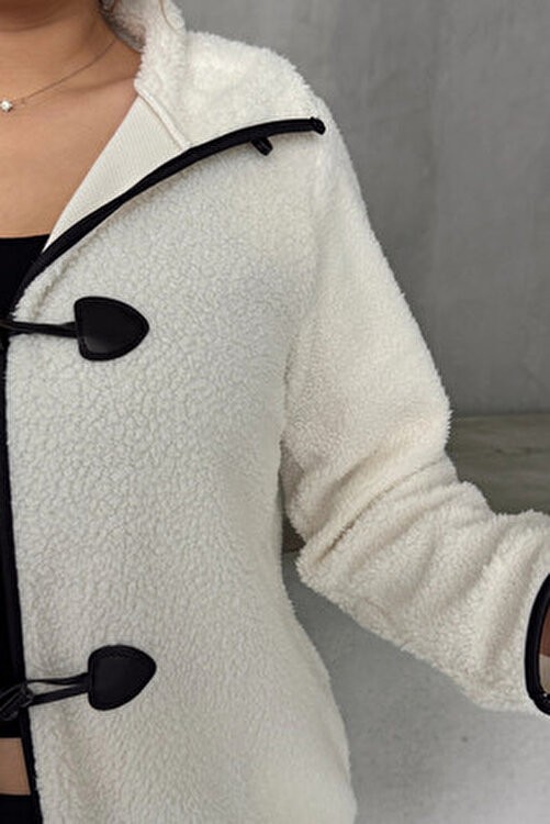 Stil Diva Büyük Beden Önü Kapamalı Cepli Uzun Kollu Peluş Mont 301816 görsel 7