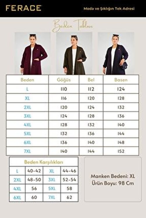 FERACE Kadin Ottoman Cepli Düz Desenli Hırka 6XL Kalın Viskon Uzun Kol Lacivert Renk görsel 2