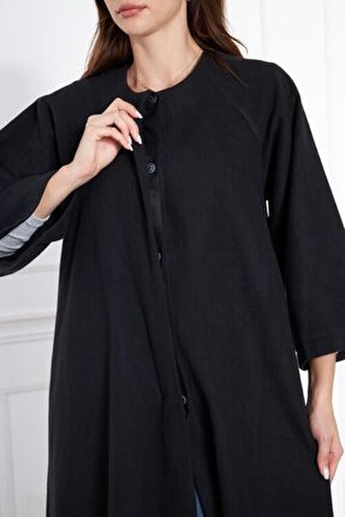 Comstar Kadın Trend Oversize Uzun Kol Şık Siyah Kaşe Panço görsel 3