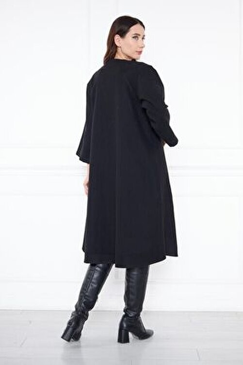 Comstar Kadın Trend Oversize Uzun Kol Şık Siyah Kaşe Panço görsel 4