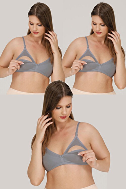 Parlingerie 3'lü Beyaz Emzirme Sütyeni Organik Yumuşak Dokulu Çizgi Desenli Konforlu Tasarım