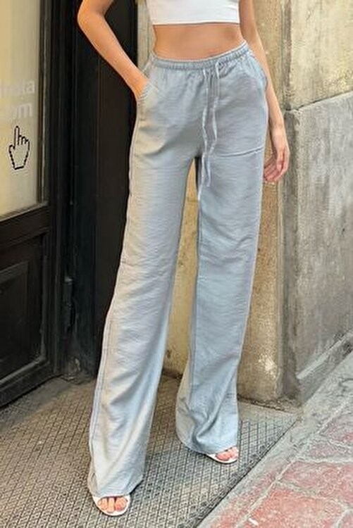 la & vetta Bebe Mavisi Keten Karışımlı Bol Kesim Pantolon