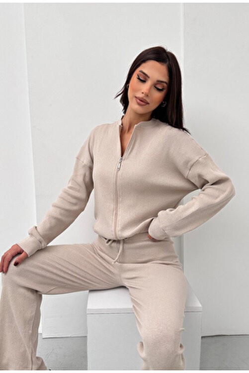 EYYE Bordo Kaşkorse Pantolon Bomber Ceket Kadın Alt Üst Takım görsel 5