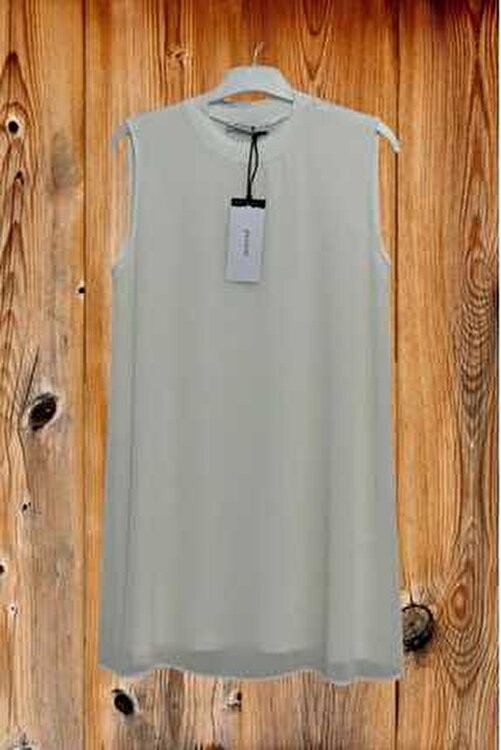 Puane Kadın Ekru Renk Sıfır Kol Önü Şifon Detaylı Tunik - Içlik 102700