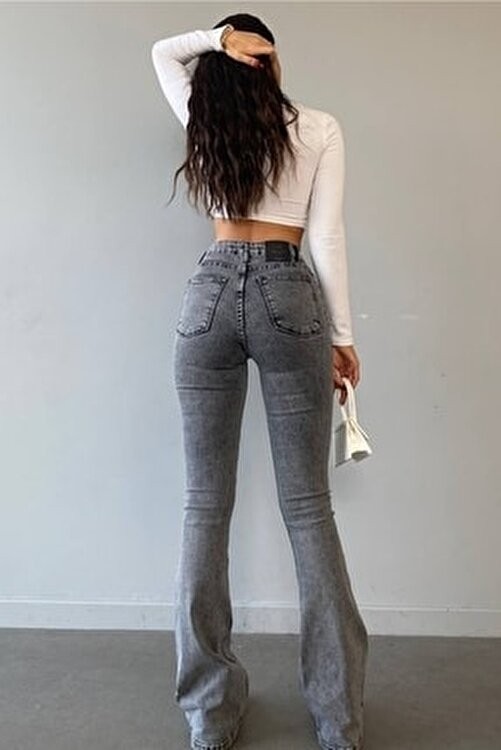 Limabel Milano Lacivert Ispanyol Paça Jeans Yüksek Bel Power Likra Kot Pantolon(1 Beden Büyük Alınız)
