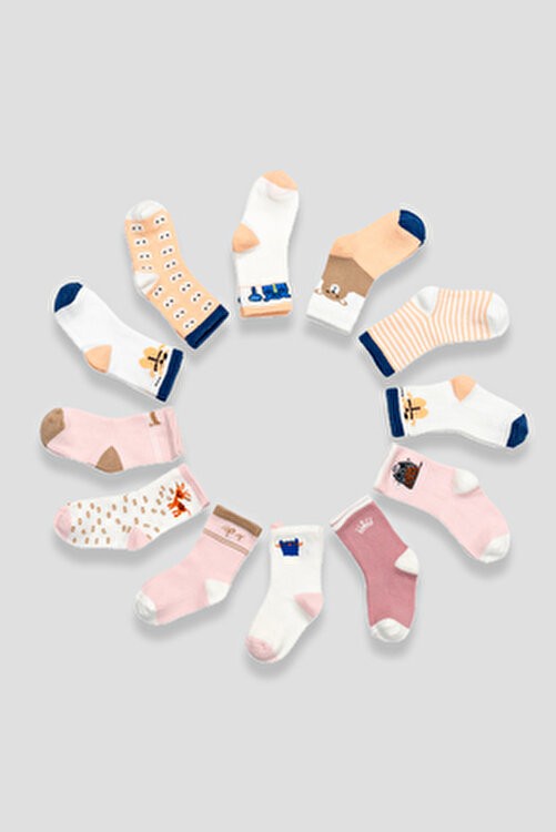 Defne Baby Desenli Pamuk / Elastan Malzemeden Kız Çocuk ve Bebek Soket Çorap Çok Renkli görsel 2