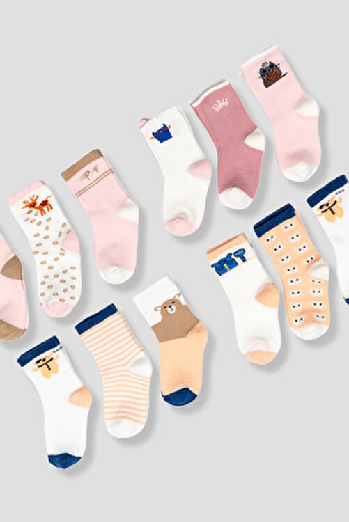 Defne Baby Desenli Pamuk / Elastan Malzemeden Kız Çocuk ve Bebek Soket Çorap Çok Renkli görsel 4