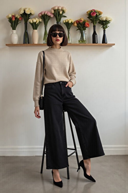 Enzim Jeans Kadın Wide Leg Baggy Fit %100 Pamuk Denim Pantolon Uzun Kesim görsel 5