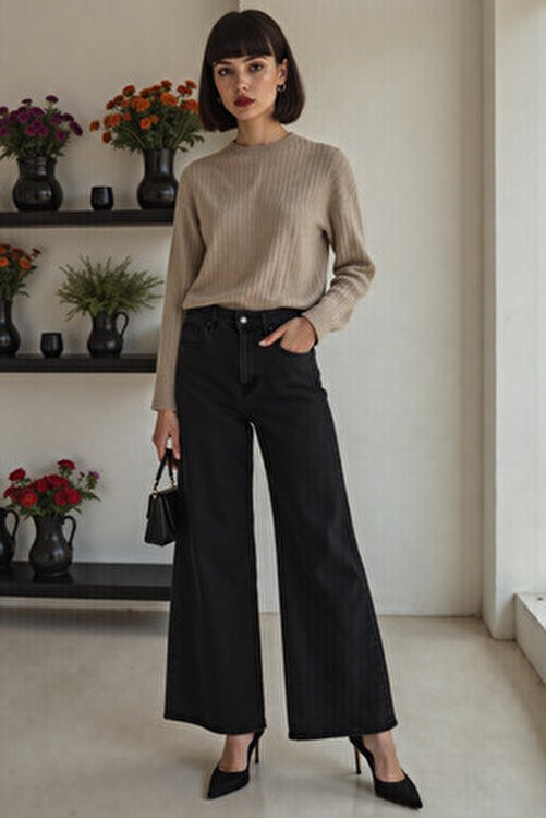 Enzim Jeans Kadın Wide Leg Baggy Fit %100 Pamuk Denim Pantolon Uzun Kesim görsel 8