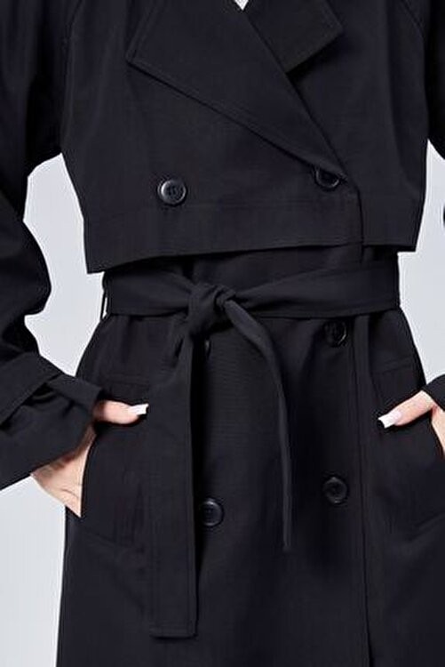 Bolivente Oversize Kruvaze Kapama Rüzgarlık Detaylı Trençkot 44956 görsel 3