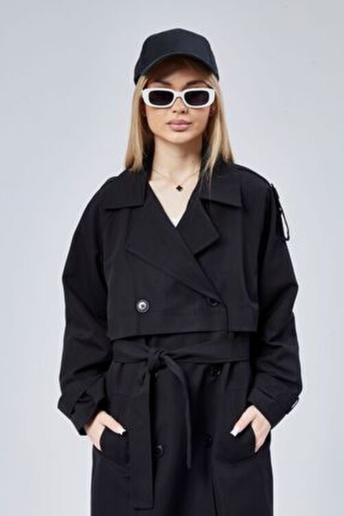 Bolivente Oversize Kruvaze Kapama Rüzgarlık Detaylı Trençkot 44956 görsel 4