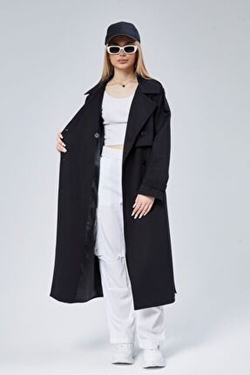 Bolivente Oversize Kruvaze Kapama Rüzgarlık Detaylı Trençkot 44956 görsel 6