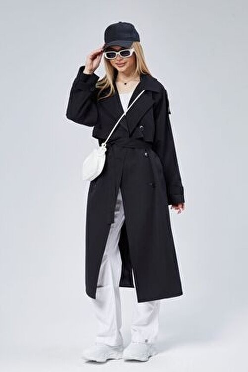 Bolivente Oversize Kruvaze Kapama Rüzgarlık Detaylı Trençkot 44956 görsel 7