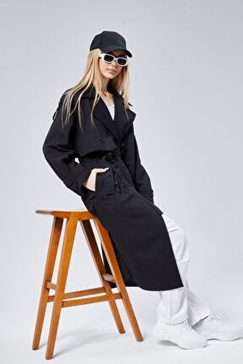Bolivente Oversize Kruvaze Kapama Rüzgarlık Detaylı Trençkot 44956 görsel 8