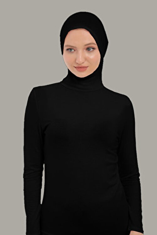Kadın Uzun Kollu Body Boyunluklu Boneli Tam Badi Boğazlı Likralı Penye görsel 2